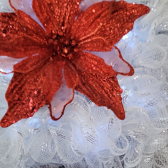 Festive White Mesh Star with Red Glitter Poinsettia - Picture 11 of 11